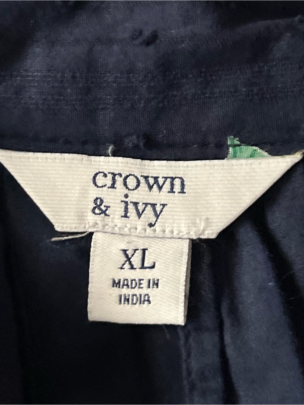 crown & ivy Navy Floral Tassel Tie-Neck Blouse, Size XL - Picture 9 of 11